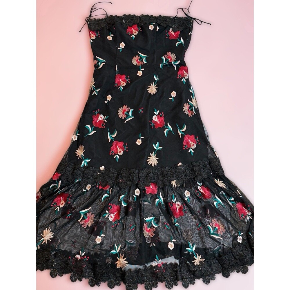 BB Dakota RSVP Floral Embroidered Mesh Midi Dress Black Size 12
